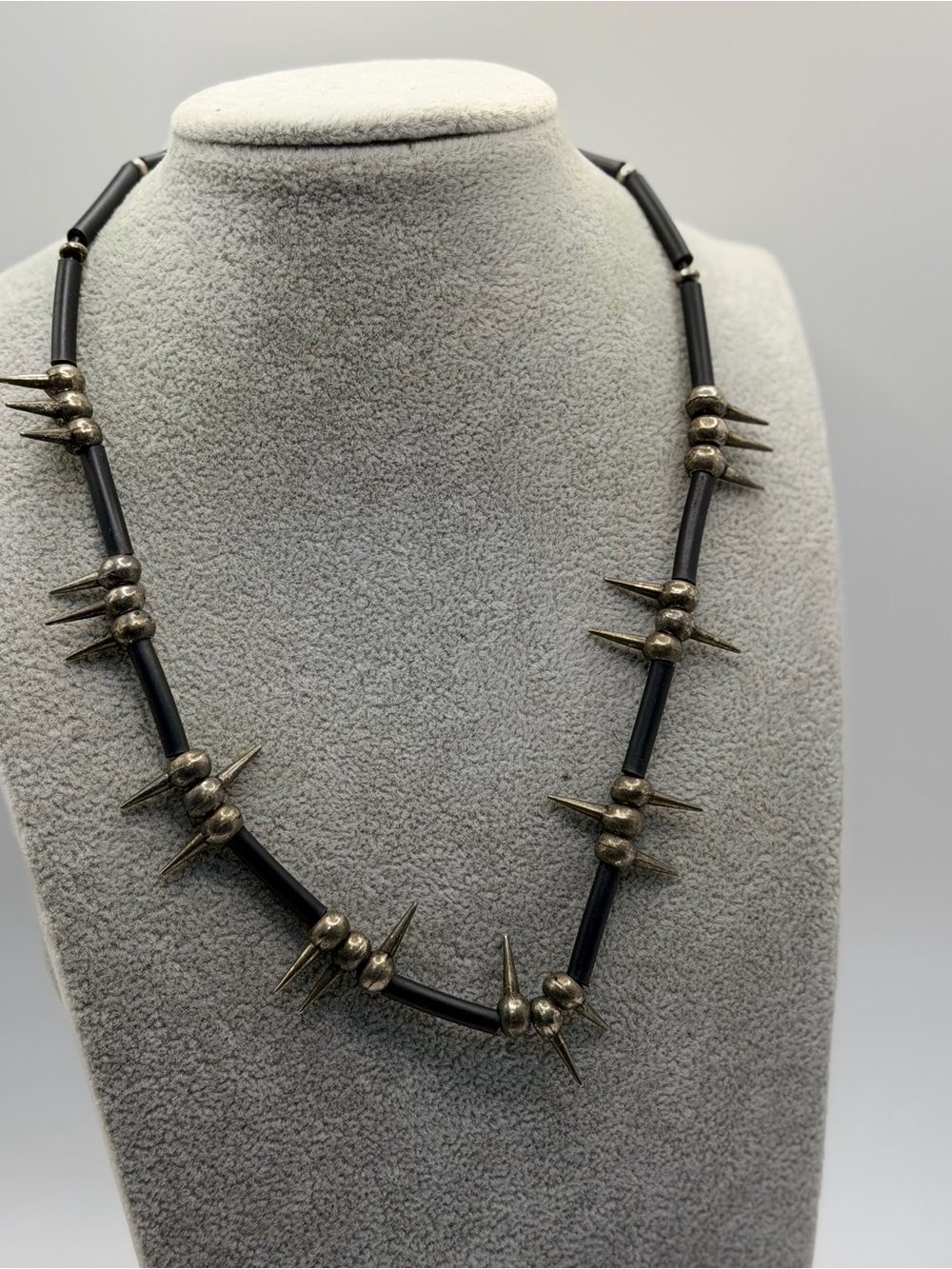 Black and Silver Spike Bead Necklace for Women - Picture 8 of 9